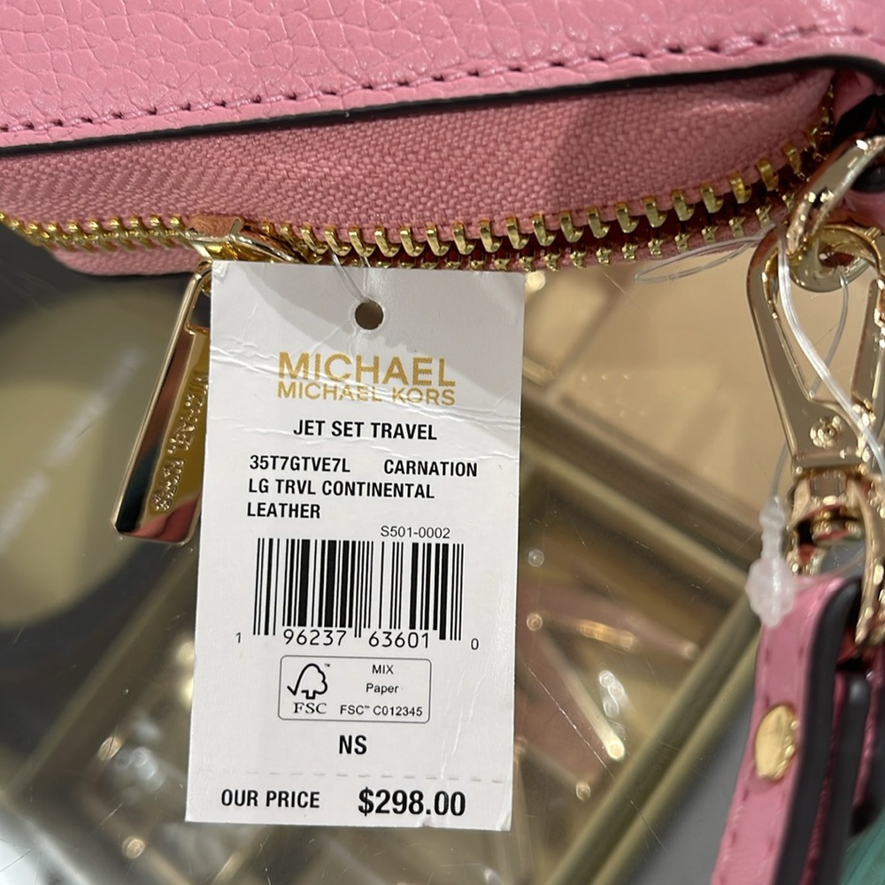 MICHAEL KORS JST 
Leather Continental Wristlet Phone Case Wallet 
Carnation 
NWT - Picture 12 of 16